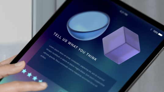 a tablet with a custmoer survey onscreen